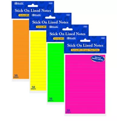 Bazic Stick On Notes Assorted Neon Colour 50 Sheets School Office Supplies • $5.95