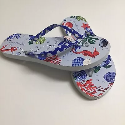 NEW Vera Bradley Flip Flops SMALL 5/6 Anchors Away Sandals Blue Seahorse Coral • $19.95