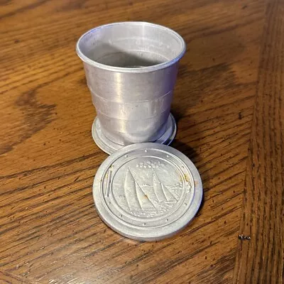 Vintage Aluminum Collapsible Drinking Cup Nautical Sailboats • $13.99