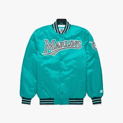 NWT - HOMAGE X Starter X MLB Throwback Marlins Satin Jacket! Teal! Sz XL! • $230