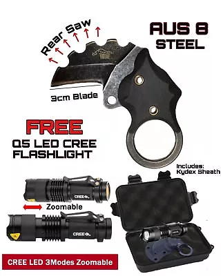 D2 Steel Survival Knife With Sheath Q5 LED Cree Flashlight Hard Waterproof Case • $63.99