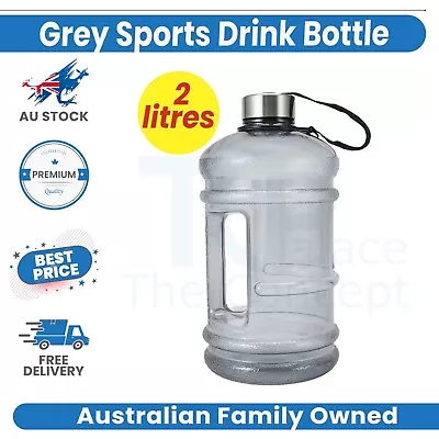 $6.99 • Buy 2L Large Water Bottle Drink Bottle Jug Sports Gym Training Workout BPA Free Grey