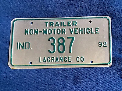 $12 • Buy 1992 Indiana Non Motor Vehicle License Plate Lagrange County # 387