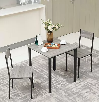 3 Pieces Compact Dining Table 2 Chairs Set Wooden Metal Frame Breakfast Kitchen • £71.99