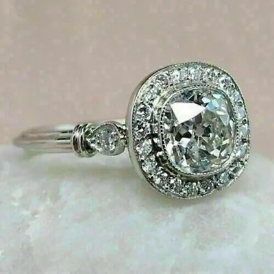 Art Deco Vintage Style 3Ct Round Cut Lab Created Diamond Engagement Wedding Ring • $68.60