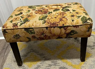 Vintage Upholstered Wooden Foot Stool Yellow Floral Footstool Farmhouse Shabby • $39.99