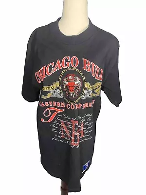 Vintage Chicago Bulls NBA 1991 Conference Nutmeg Black TShirt Large • $60