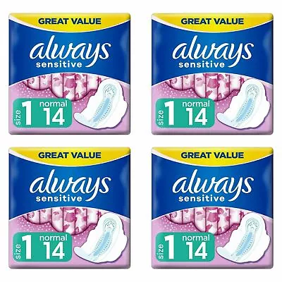 £8.35 • Buy Always Sensitive Ultra Normal Sanitary Pads Towels With Wings, Size 1 - 56 Pack
