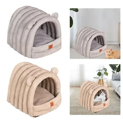 Hooded Cave Cat Bed Dog Tent Nonslip Bottom Cushion Warm Pet House For Bunny • £16.51