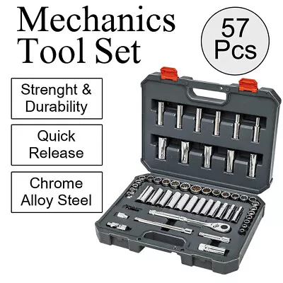 57Pcs Chrome Alloy Steel 3/8  MECHANICS TOOL SET STANDARD & DEEP SAE / METRIC • $138.90