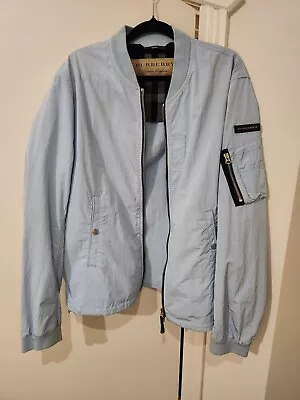 Burberry Blue Textured Synthetic Zipper Bomber Jacket Dize 52 • $140