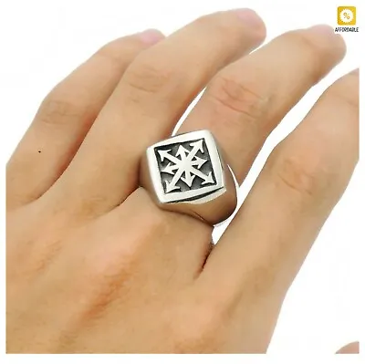 $19.17 • Buy Star Cross Ring Men Stainless Steel Gothic Magic 8 Pointed Chaos Fashion Ring  