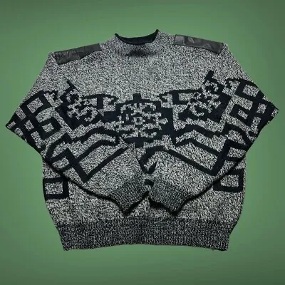 Vintage Retro Knit Jumper Sweater Cosby Abstract Grunge Pattern Size Medium • £14.95