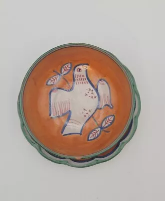 Vintage Italian Pottery Bowl  And Saucer White Dove On Orange And Blue By Vietri • $16.99