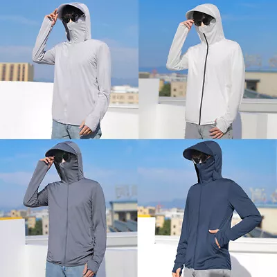 Men Sun Skin Protection T-Shirt Hoodie Long Sleeve Outdoor Fishing Tops 50+ UPF❉ • $18.10