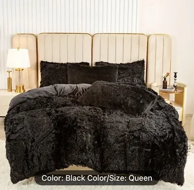 £54.39 • Buy Black Queen Size Plush Duvet Cover Set