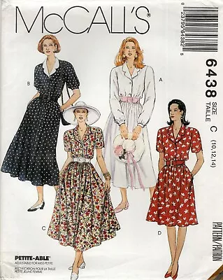 McCall's 6438 Dress W Shawl Collar & Pockets 2 Lengths Sz 10-14 UNCUT Pattern • $11.95
