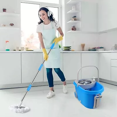 360° Spin Mop And Bucket With Wringer Set On Wheels With 3 Microfiber Mop Heads • $28.99