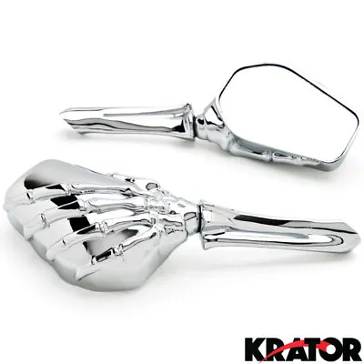 Motorcycle M8 M10 Mirrors Chrome Skeleton Hand For Honda Kawasaki Suzuki Yamaha • $45.99