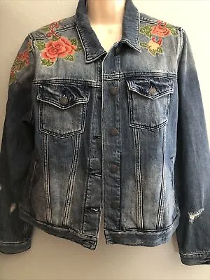 Miss Me Denim Embroidered Ls Buttons Collar Jacket Top Size L • $29.99