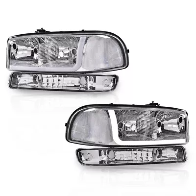 LED DRL Headlights+Bumper Lamps Chrome/Clear Fit For 99-07 GMC Sierra Yukon • $70.99