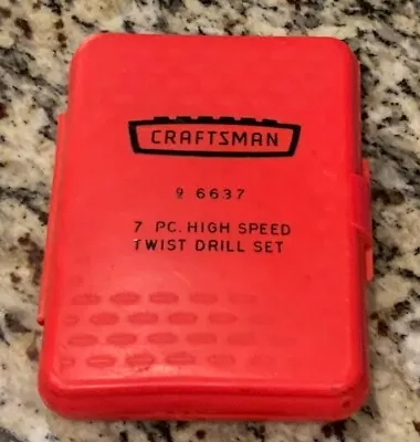 Sears Craftsman 7 Pc. 9-6637 High Speed Twist Drill Set 96637 Vintage Red Case • $18.95