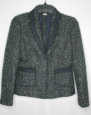 J Crew Womens Jacket 2 Green Wool Blend Trim Lined Collared Pockets Button Blue • $29.99