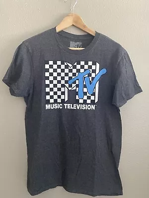 MTV Shirt Men's Medium Music Television Logo Tee Gray Blue EUC • $9.99