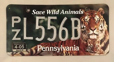 Save Wild Animals Pennsylvania License Plate PZ L556B Tiger PA 2005 Tag • $39.95