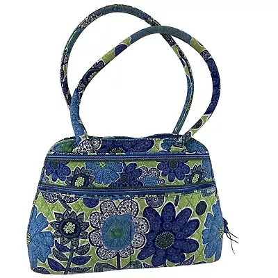 Vera Bradley Quilted Domed Bowler Satchel Or Shoulder Bag In Doodle Daisy Blue • $28.99