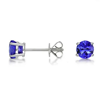 925 Sterling Silver Genuine Tanzanite 6X6 Round Stud Earrings • $10.99