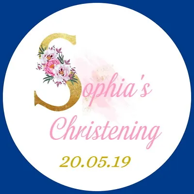 £2.60 • Buy  Christening  Shower Personalised Gloss Favour Stickers Floral Letter Labels