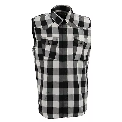 Milwaukee Leather MPM1647 Men's 'Checkered' Black & White Cut Off Flannel Shirt • $37.99