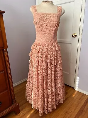 Vintage 1950's 60s Layers Of LACE PINK Prom Cupcake PARTY DRESS • $165