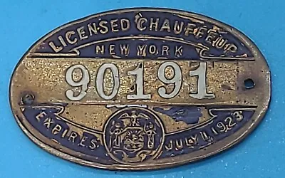 $19.99 • Buy Vintage 1923 New York Chauffeur Taxicab Driver CDL  ID Badge Pin Taxi 1 W