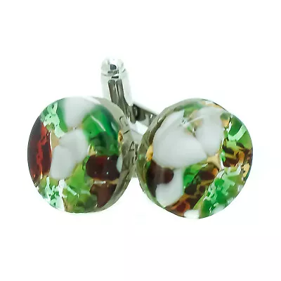 Murano Glass Cufflinks Circular Red Green White Venice Wedding Made In Italy • £15.95