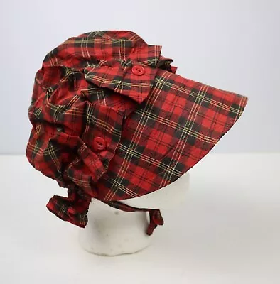 Vintage Red Plaid Prairie Bonnet Hat - Primative • $9.89