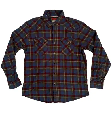 Wrangler Button Up Long Sleeve Flannel Plaid Metal Button Shirt Men's Size L • $14