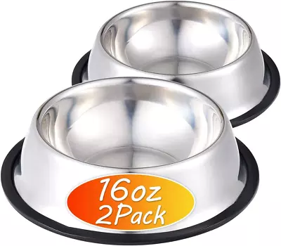 Stainless Steel Dog Bowl With Rubber Base For Food And Water Pet Food Container • $16.88