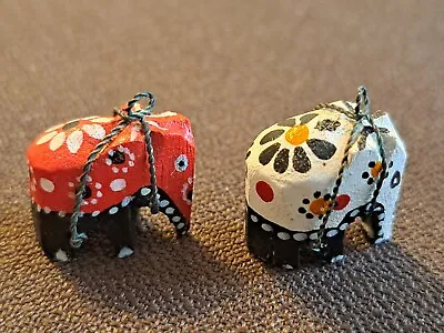 Pair Of Handpainted Carved Wooden Micro Miniature Elephant Figurines 1 L • $12.99