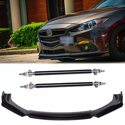 Front Bumper Lower Lip Spoiler Body Kit +Strut Rods For Mazda 3 Sedan/Hatchback • $115.11