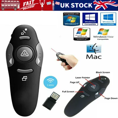 Wireless USB Presenter PowerPoint Laser Pointer Clicker Pen PPT Remote Control • £7.69