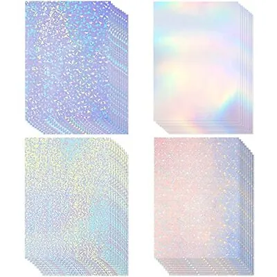 36 Sheets Holographic Sticker Paper Clear A4 Vinyl Sticker Paper Self-Adhesive • £17.34