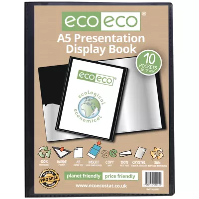 Eco-eco A5 10 Pocket Presentation Display Book 50% Recycled Black Filing Office • £3.45