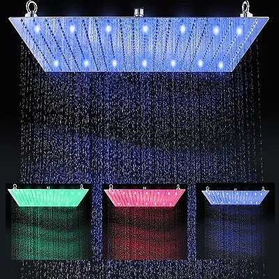 20  Chrome LED Shower Head Ceiling Mount Stainless Steel Large Rain Top Sprayer • $98.89