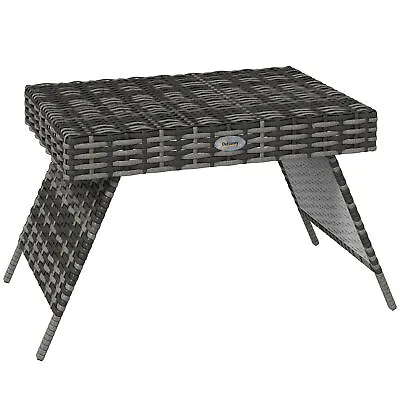 Outsunny Foldable Outdoor Coffee Table Metal Frame Rattan Side Table Grey • £34.99