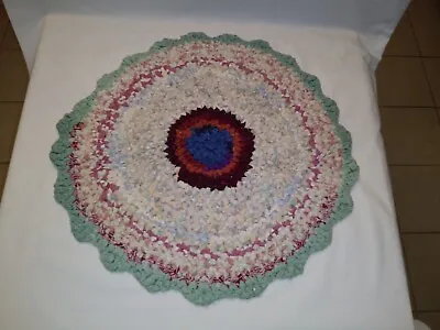 Vintage Hand Made Round Crocheted Rag Rug 19” • $5.69