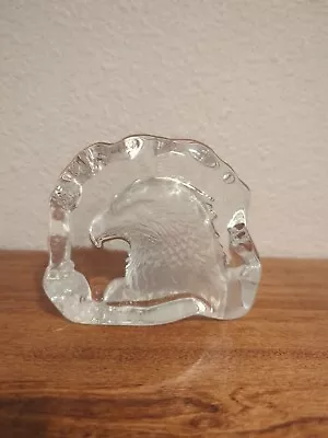 Vtg CRISTAL D'ARQUES Lead Crystal Etched EAGLE HEAD PAPERWEIGHT    FRANCE    EUC • $15