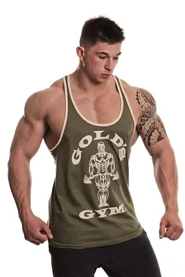 Golds Gym Workout Sport Print Vest Tee Mens Army Green • £14.99