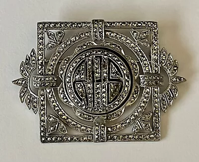Vintage Sterling Silver Art Deco Marcasite Initial Brooch Pin • $29.95